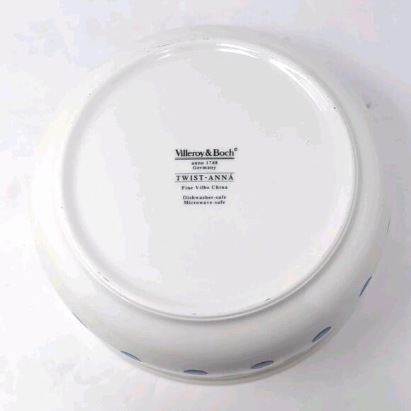 VTG Villeroy & Boch Twist Anna 2 Round Vegetable Bowls White Blue Polka Dots - Picture 6 of 14